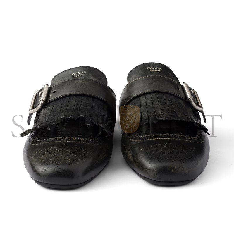 Pra*a shuffle fringed leather mules 1s973n